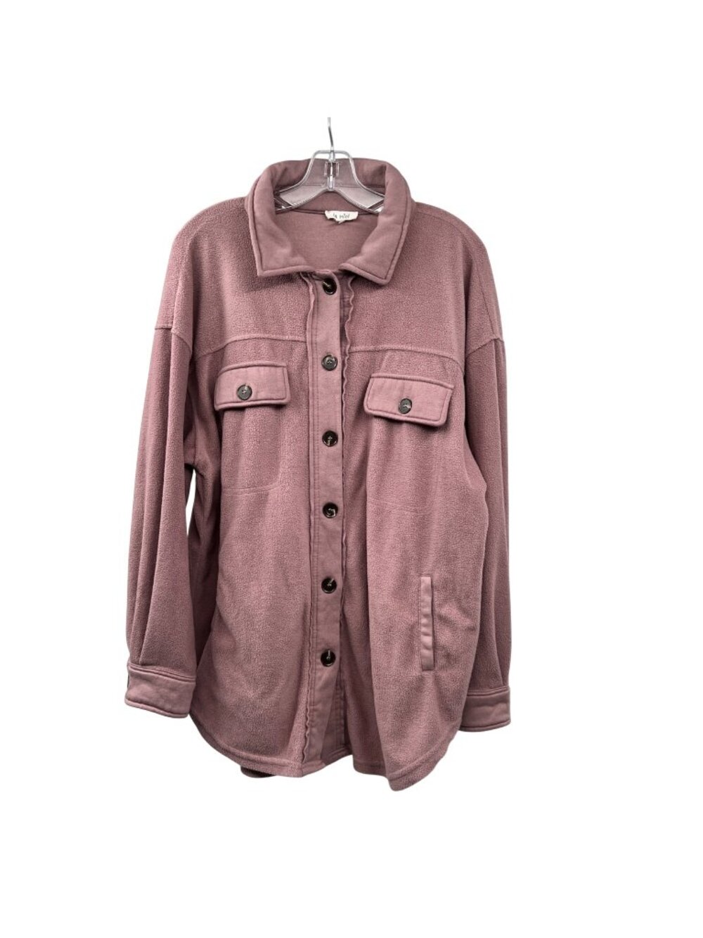 La Miel Womens Fleece Button Up Top Long Sleeve Mauve Size Large